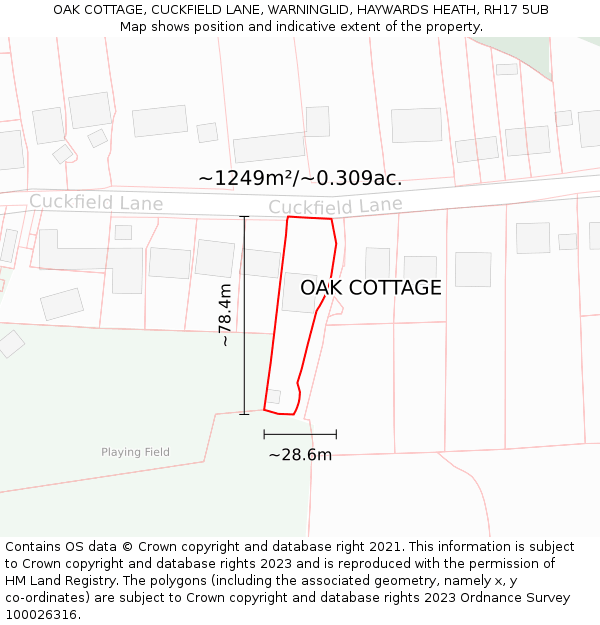 OAK COTTAGE, CUCKFIELD LANE, WARNINGLID, HAYWARDS HEATH, RH17 5UB: Plot and title map