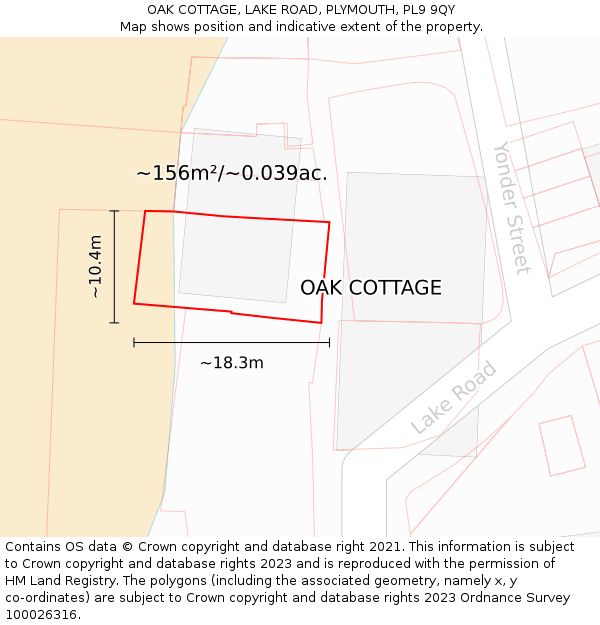 OAK COTTAGE, LAKE ROAD, PLYMOUTH, PL9 9QY: Plot and title map