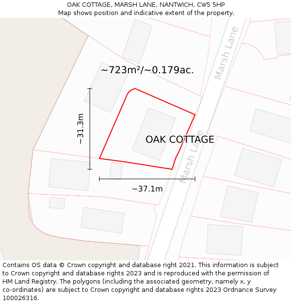 OAK COTTAGE, MARSH LANE, NANTWICH, CW5 5HP: Plot and title map