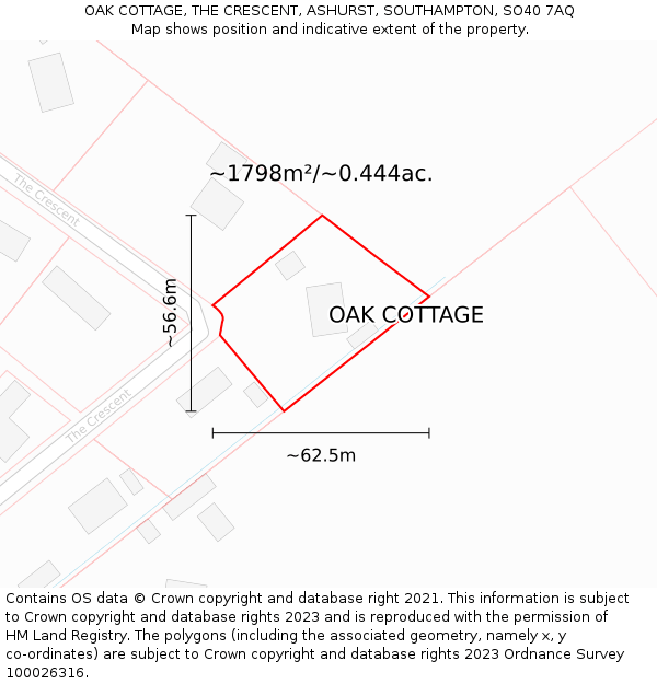 OAK COTTAGE, THE CRESCENT, ASHURST, SOUTHAMPTON, SO40 7AQ: Plot and title map