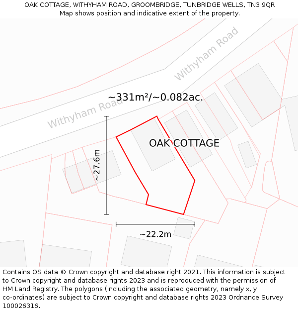 OAK COTTAGE, WITHYHAM ROAD, GROOMBRIDGE, TUNBRIDGE WELLS, TN3 9QR: Plot and title map