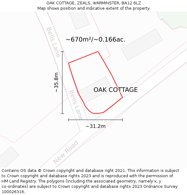 OAK COTTAGE, ZEALS, WARMINSTER, BA12 6LZ: Plot and title map