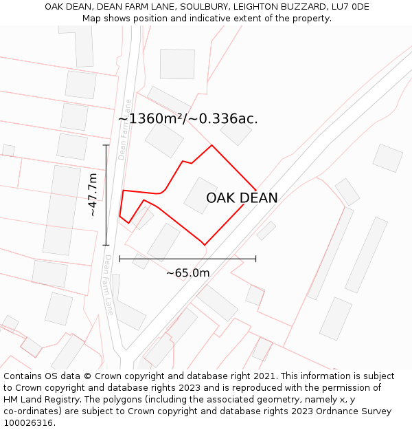 OAK DEAN, DEAN FARM LANE, SOULBURY, LEIGHTON BUZZARD, LU7 0DE: Plot and title map