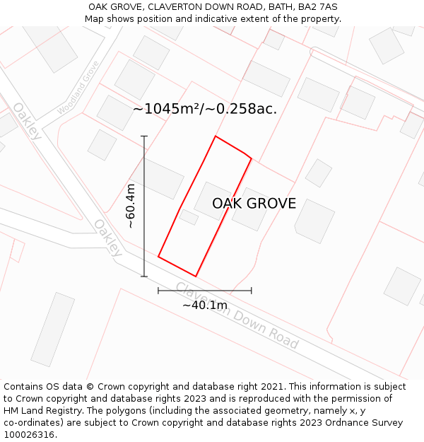 OAK GROVE, CLAVERTON DOWN ROAD, BATH, BA2 7AS: Plot and title map