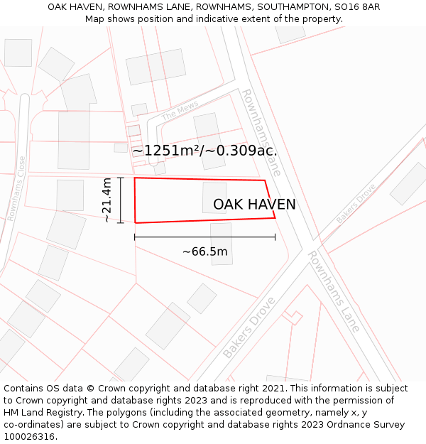 OAK HAVEN, ROWNHAMS LANE, ROWNHAMS, SOUTHAMPTON, SO16 8AR: Plot and title map