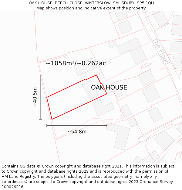 OAK HOUSE, BEECH CLOSE, WINTERSLOW, SALISBURY, SP5 1QH: Plot and title map