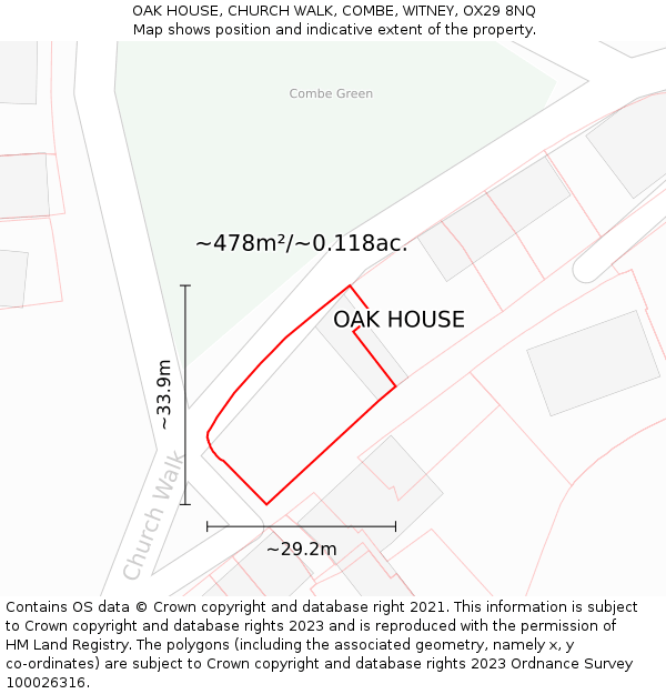 OAK HOUSE, CHURCH WALK, COMBE, WITNEY, OX29 8NQ: Plot and title map