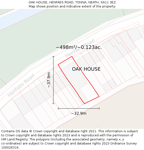 OAK HOUSE, HENFAES ROAD, TONNA, NEATH, SA11 3EZ: Plot and title map