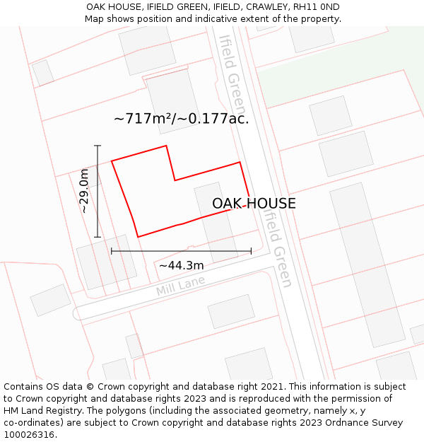 OAK HOUSE, IFIELD GREEN, IFIELD, CRAWLEY, RH11 0ND: Plot and title map