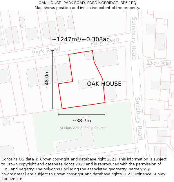 OAK HOUSE, PARK ROAD, FORDINGBRIDGE, SP6 1EQ: Plot and title map