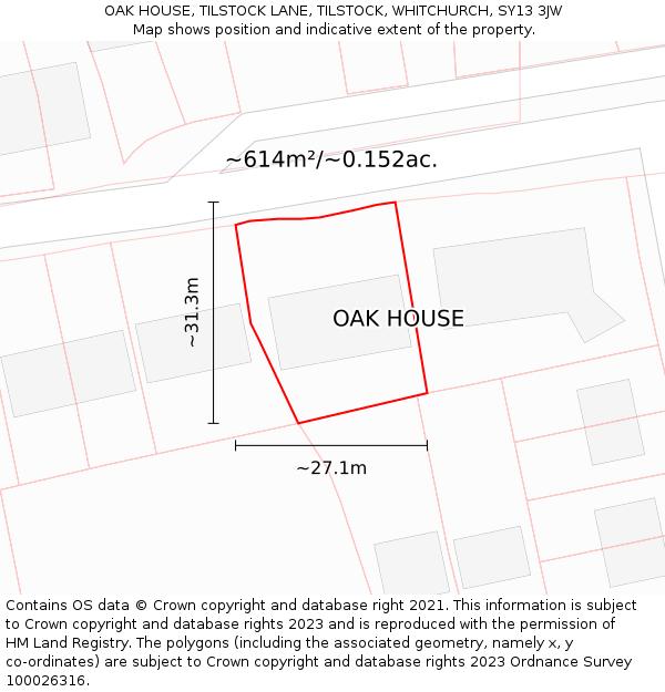 OAK HOUSE, TILSTOCK LANE, TILSTOCK, WHITCHURCH, SY13 3JW: Plot and title map