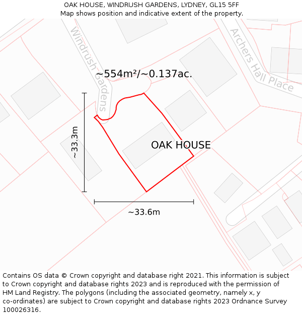 OAK HOUSE, WINDRUSH GARDENS, LYDNEY, GL15 5FF: Plot and title map