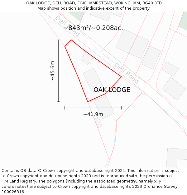 OAK LODGE, DELL ROAD, FINCHAMPSTEAD, WOKINGHAM, RG40 3TB: Plot and title map