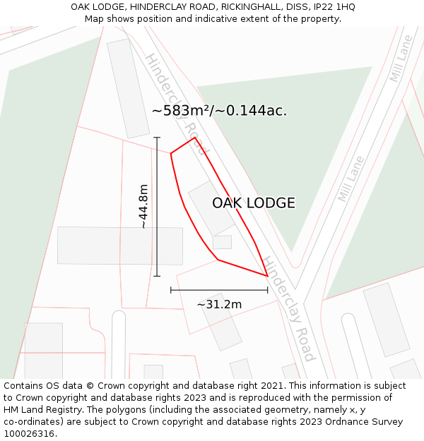 OAK LODGE, HINDERCLAY ROAD, RICKINGHALL, DISS, IP22 1HQ: Plot and title map