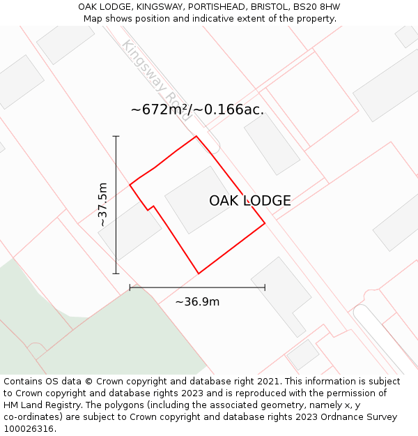 OAK LODGE, KINGSWAY, PORTISHEAD, BRISTOL, BS20 8HW: Plot and title map