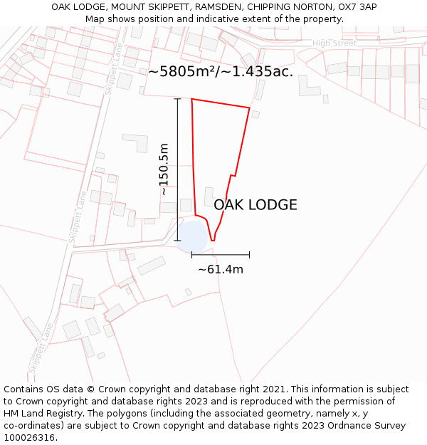OAK LODGE, MOUNT SKIPPETT, RAMSDEN, CHIPPING NORTON, OX7 3AP: Plot and title map