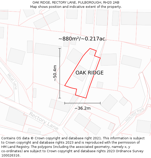 OAK RIDGE, RECTORY LANE, PULBOROUGH, RH20 2AB: Plot and title map