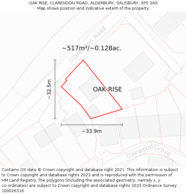 OAK RISE, CLARENDON ROAD, ALDERBURY, SALISBURY, SP5 3AS: Plot and title map