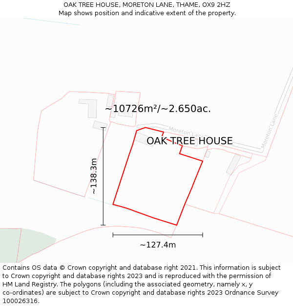 OAK TREE HOUSE, MORETON LANE, THAME, OX9 2HZ: Plot and title map