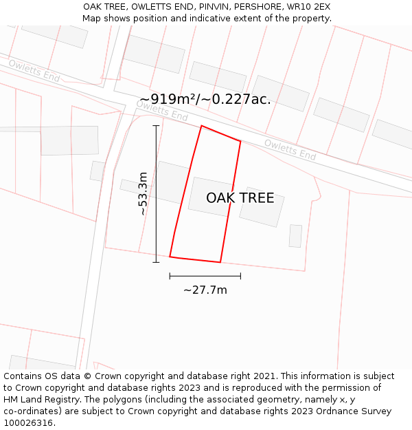 OAK TREE, OWLETTS END, PINVIN, PERSHORE, WR10 2EX: Plot and title map