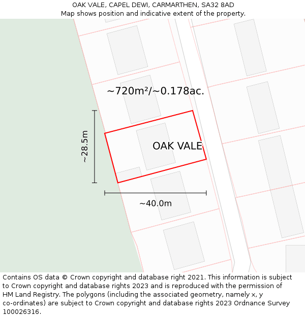 OAK VALE, CAPEL DEWI, CARMARTHEN, SA32 8AD: Plot and title map