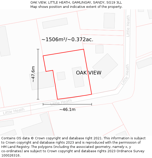 OAK VIEW, LITTLE HEATH, GAMLINGAY, SANDY, SG19 3LL: Plot and title map