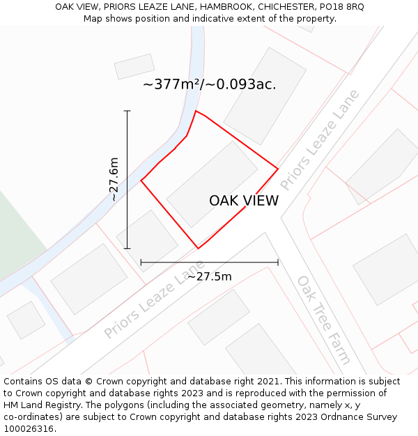 OAK VIEW, PRIORS LEAZE LANE, HAMBROOK, CHICHESTER, PO18 8RQ: Plot and title map