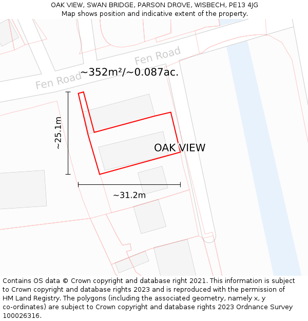 OAK VIEW, SWAN BRIDGE, PARSON DROVE, WISBECH, PE13 4JG: Plot and title map