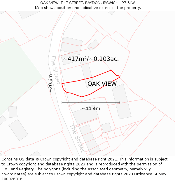 OAK VIEW, THE STREET, RAYDON, IPSWICH, IP7 5LW: Plot and title map