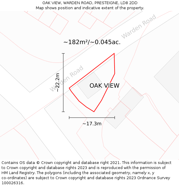 OAK VIEW, WARDEN ROAD, PRESTEIGNE, LD8 2DD: Plot and title map