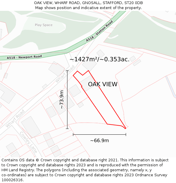 OAK VIEW, WHARF ROAD, GNOSALL, STAFFORD, ST20 0DB: Plot and title map