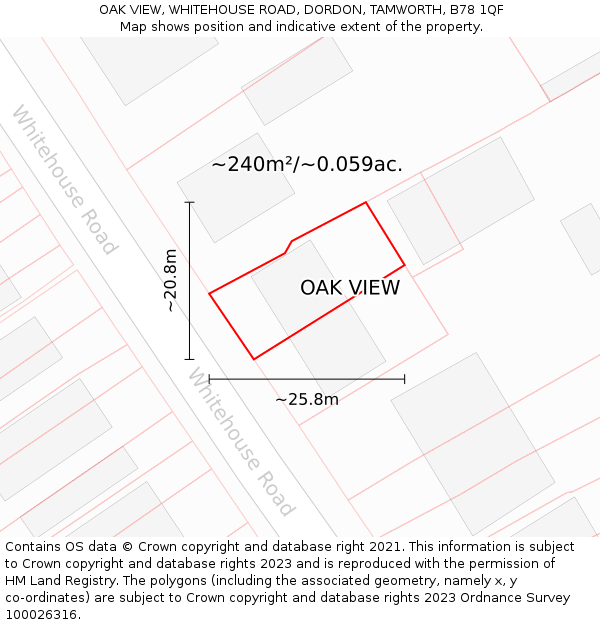 OAK VIEW, WHITEHOUSE ROAD, DORDON, TAMWORTH, B78 1QF: Plot and title map