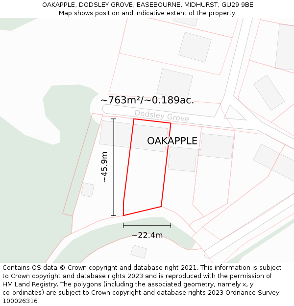 OAKAPPLE, DODSLEY GROVE, EASEBOURNE, MIDHURST, GU29 9BE: Plot and title map