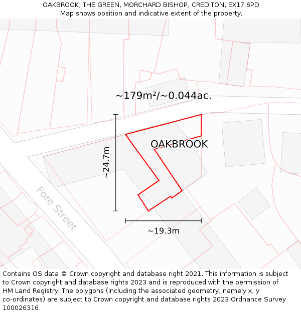 OAKBROOK, THE GREEN, MORCHARD BISHOP, CREDITON, EX17 6PD: Plot and title map