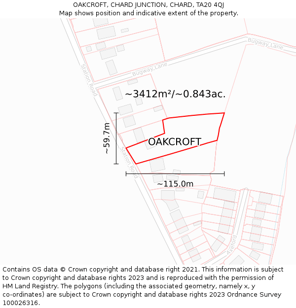 OAKCROFT, CHARD JUNCTION, CHARD, TA20 4QJ: Plot and title map