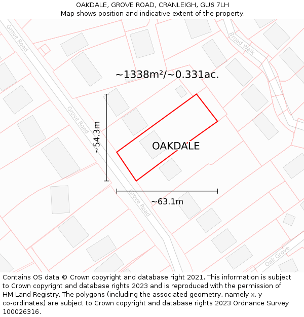 OAKDALE, GROVE ROAD, CRANLEIGH, GU6 7LH: Plot and title map