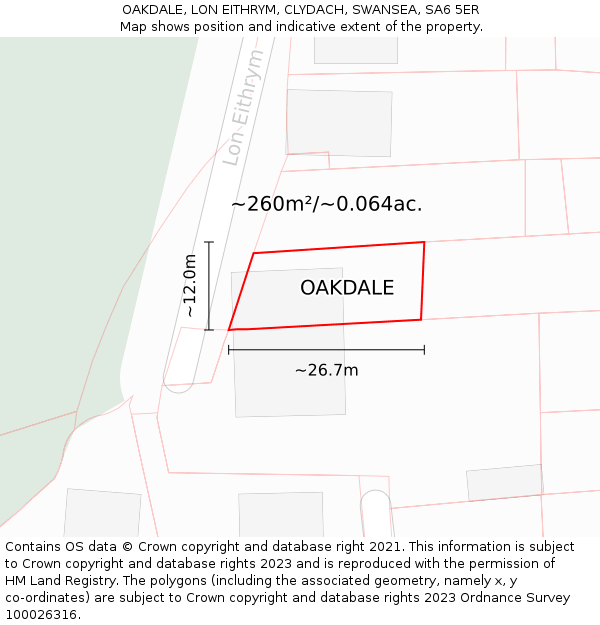 OAKDALE, LON EITHRYM, CLYDACH, SWANSEA, SA6 5ER: Plot and title map