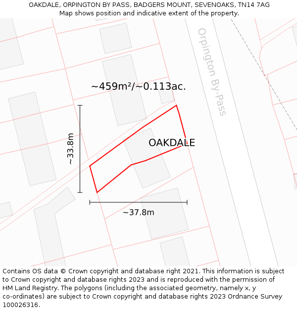 OAKDALE, ORPINGTON BY PASS, BADGERS MOUNT, SEVENOAKS, TN14 7AG: Plot and title map