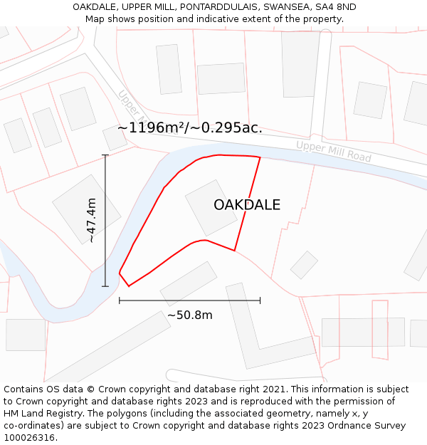 OAKDALE, UPPER MILL, PONTARDDULAIS, SWANSEA, SA4 8ND: Plot and title map