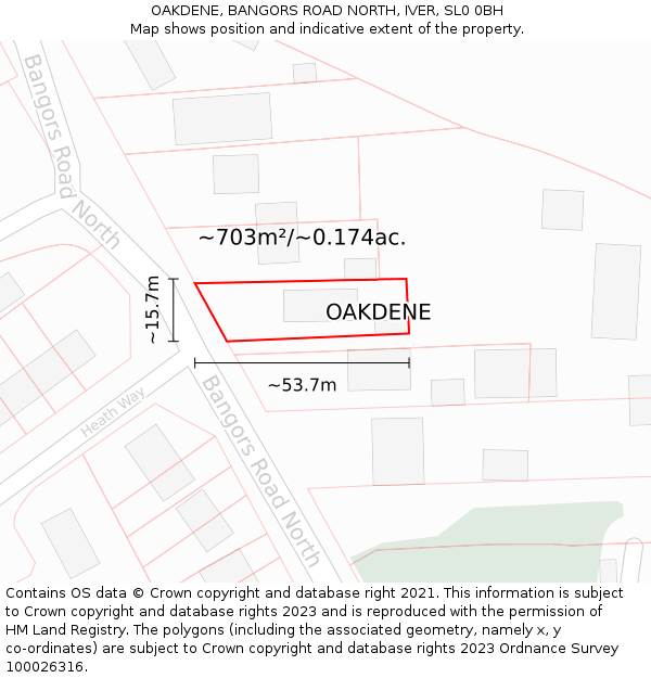 OAKDENE, BANGORS ROAD NORTH, IVER, SL0 0BH: Plot and title map