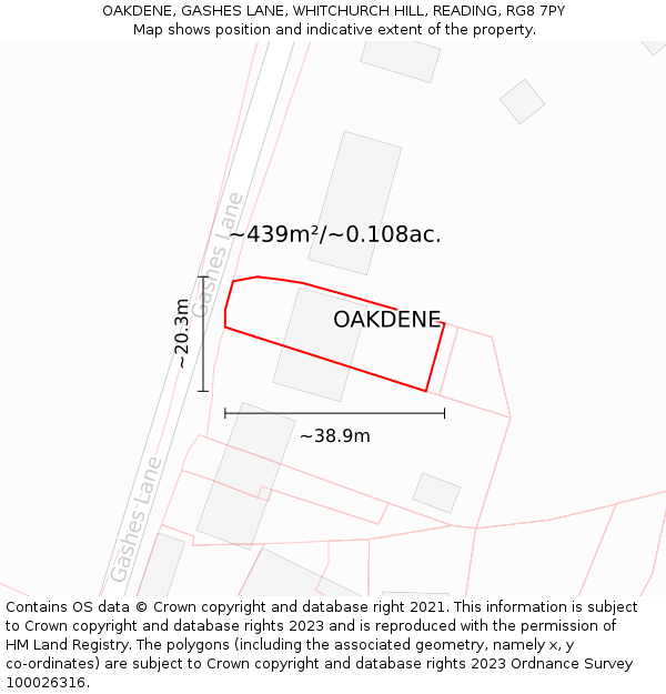 OAKDENE, GASHES LANE, WHITCHURCH HILL, READING, RG8 7PY: Plot and title map