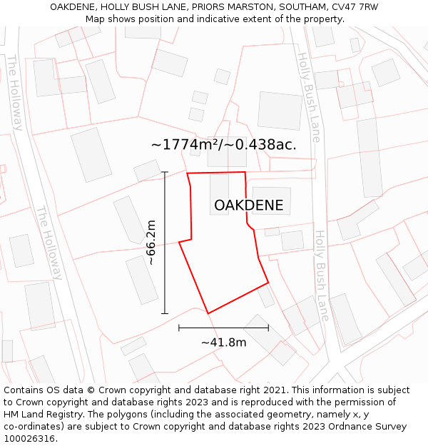 OAKDENE, HOLLY BUSH LANE, PRIORS MARSTON, SOUTHAM, CV47 7RW: Plot and title map