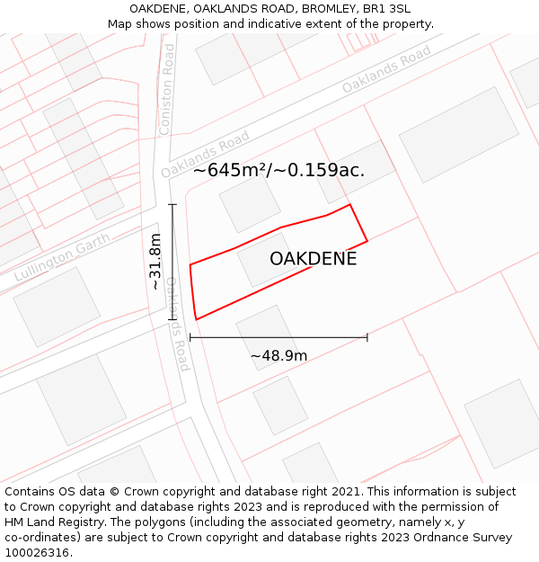 OAKDENE, OAKLANDS ROAD, BROMLEY, BR1 3SL: Plot and title map