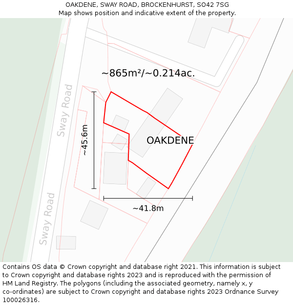 OAKDENE, SWAY ROAD, BROCKENHURST, SO42 7SG: Plot and title map