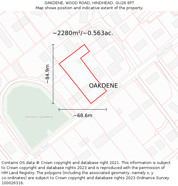 OAKDENE, WOOD ROAD, HINDHEAD, GU26 6PT: Plot and title map