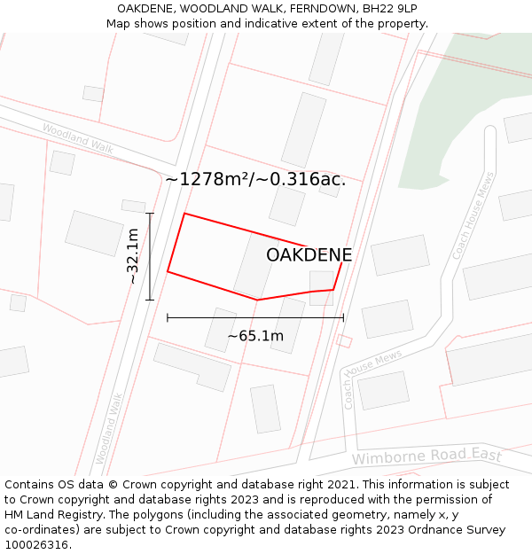 OAKDENE, WOODLAND WALK, FERNDOWN, BH22 9LP: Plot and title map