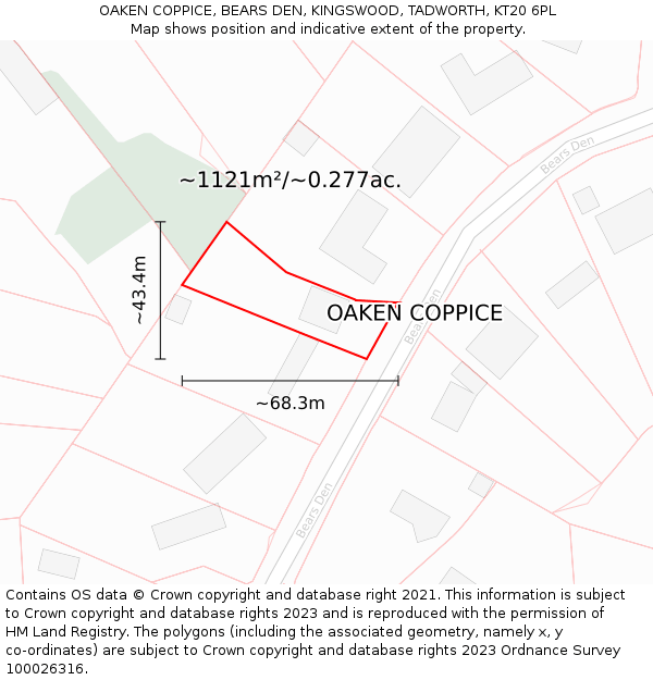 OAKEN COPPICE, BEARS DEN, KINGSWOOD, TADWORTH, KT20 6PL: Plot and title map