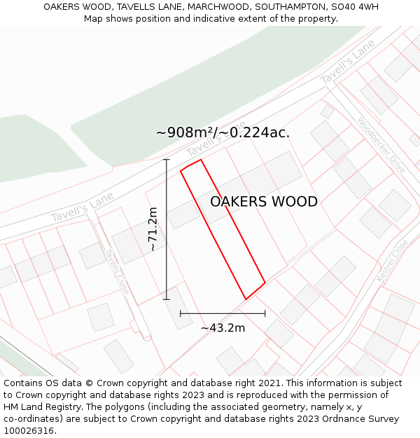 OAKERS WOOD, TAVELLS LANE, MARCHWOOD, SOUTHAMPTON, SO40 4WH: Plot and title map