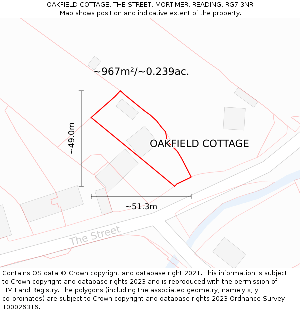 OAKFIELD COTTAGE, THE STREET, MORTIMER, READING, RG7 3NR: Plot and title map