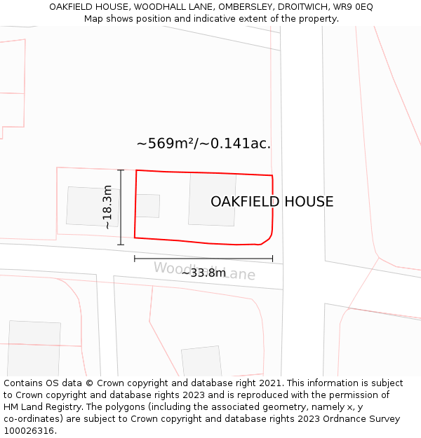 OAKFIELD HOUSE, WOODHALL LANE, OMBERSLEY, DROITWICH, WR9 0EQ: Plot and title map